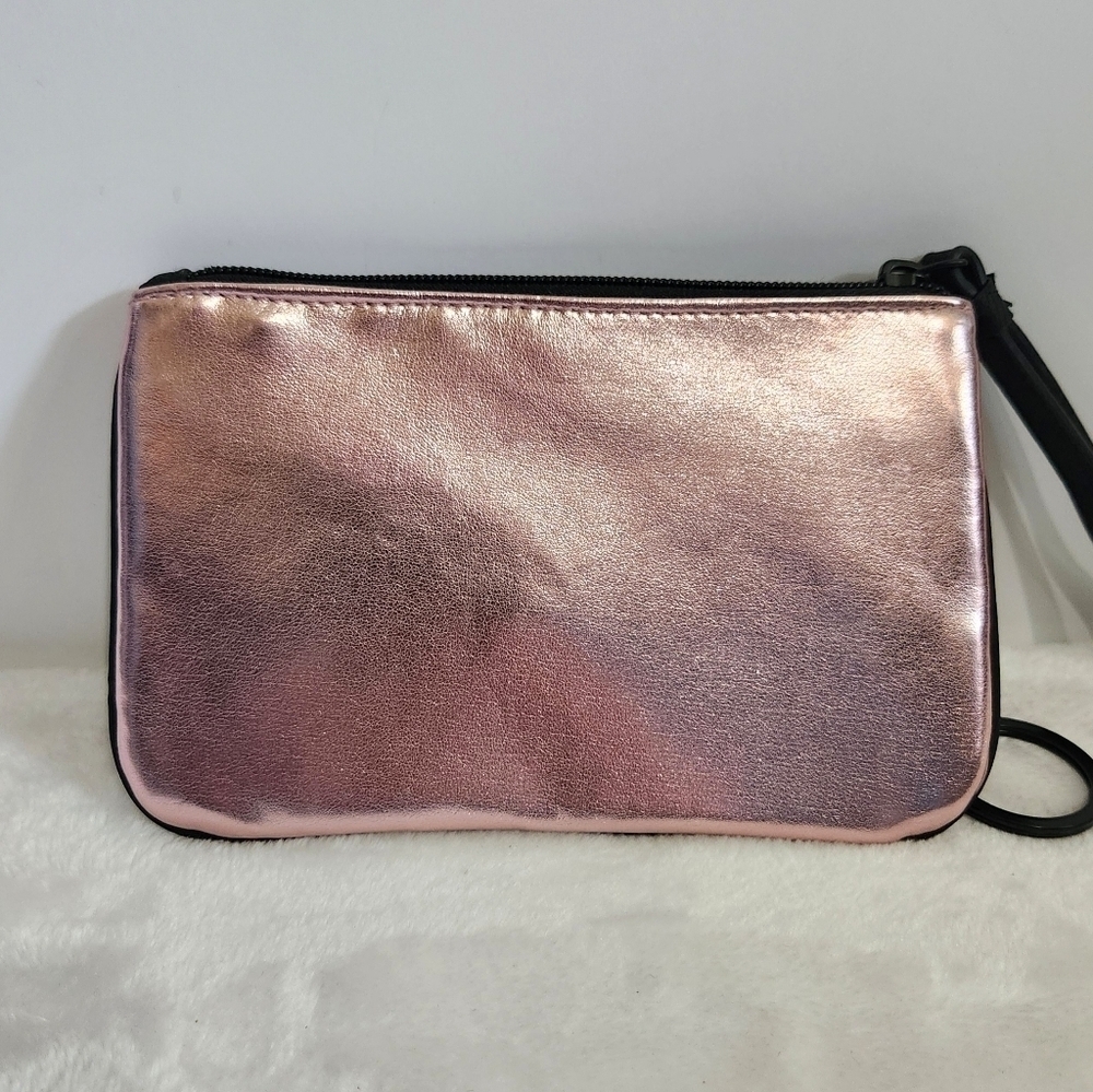 Victoria's Secret VS Logo Shimmer Light Pink Zipper Pouch Clutch Wristlet Bag - Picture 3 of 7